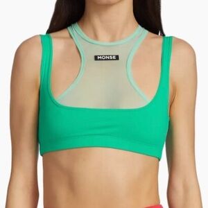 NWT MONSE Sports Bra Double Layer Mesh Women’s Large Sea-foam Green Luxury